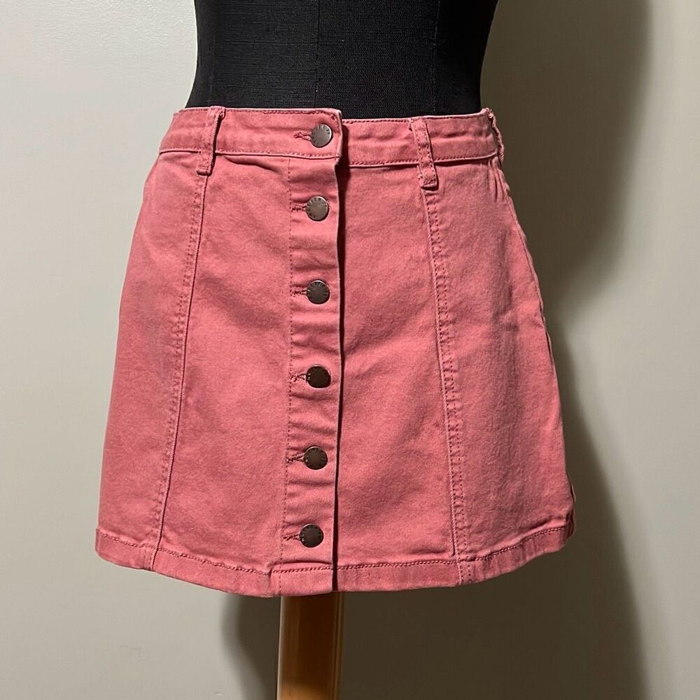 Forever 21 Women's Pink Button-Front A-Line Skirt Casual Mini Skirt